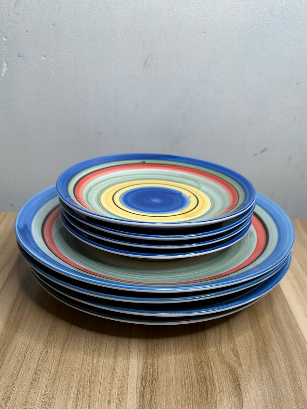 Vintage Gibson Multicolor Concentric striped 8 Dinner Plates